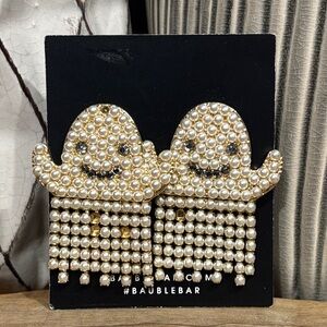 Baublebar Ghost Pearl Rhinestone Dangle Earrings NWT Flawed